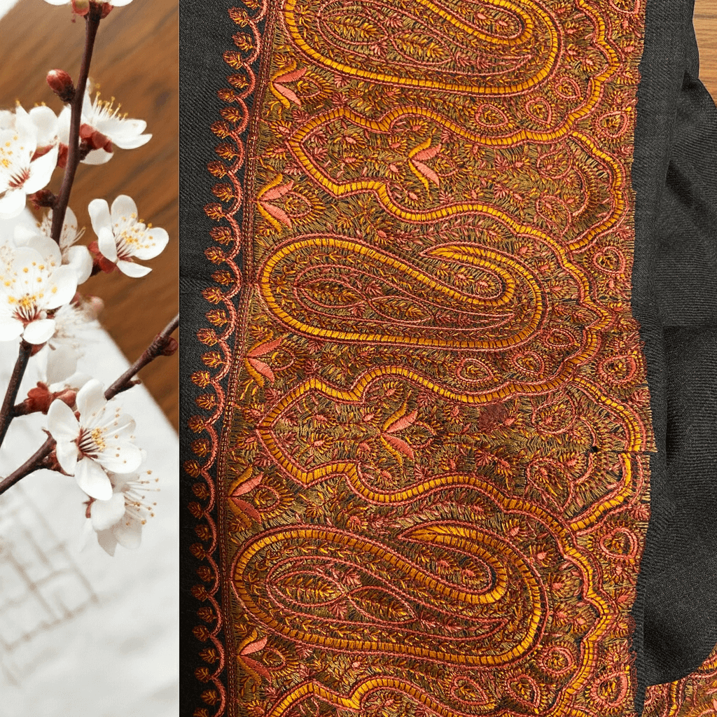 Border Embroidery Design| Black with Orange Border