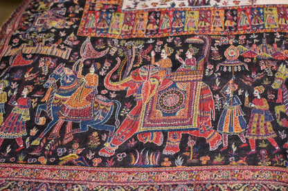 Mughal Design| Beige on  Blue Border Pink Orange Embroidery