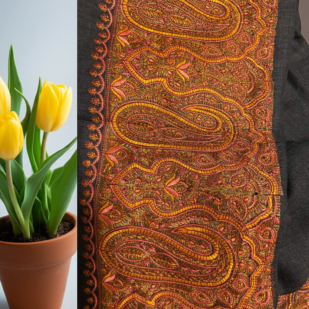 Border Embroidery Design| Black with Orange Border