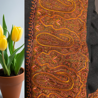 Border Embroidery Design| Black with Orange Border