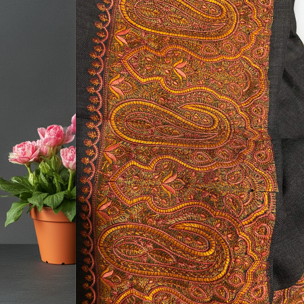 Border Embroidery Design| Black with Orange Border